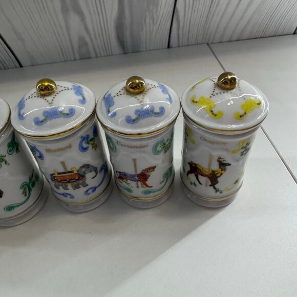 RARE Complete Lenox 1990s Carousel Porcelain Spice Jars Gold Accent Set of 24 - Picture 12 of 12